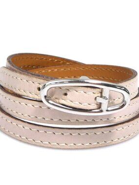 Auth HERMES Bracelet Baby Pink/Silver Leather/Metal